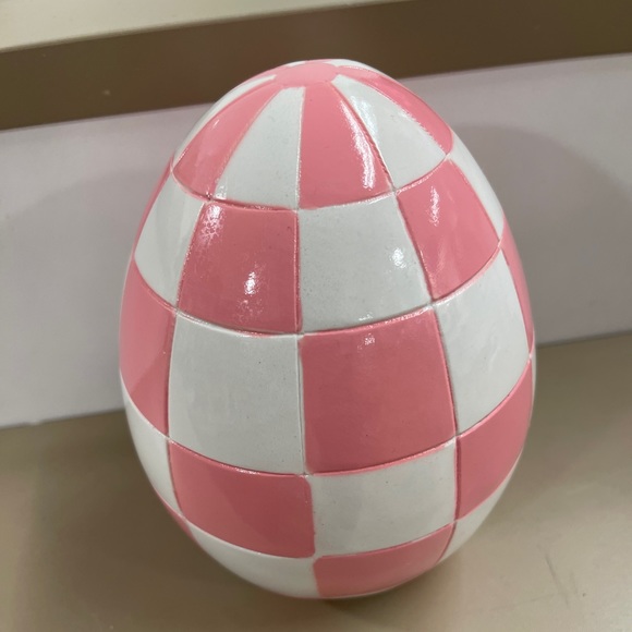 Easter Bunny & Egg Pink and White Checkered Tabletop Decor NWT HTF - Picture 2 of 7